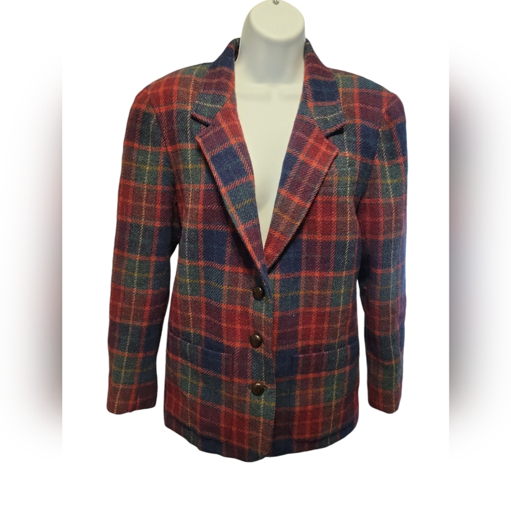 Vintage LizSport Plaid Blazer Winter Fall 6 Petite Suit Jacket - Picture 1 of 4